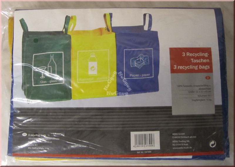 Recycling Taschen, Abfalltaschen Set, je 45 Liter Volumen,3 Stück