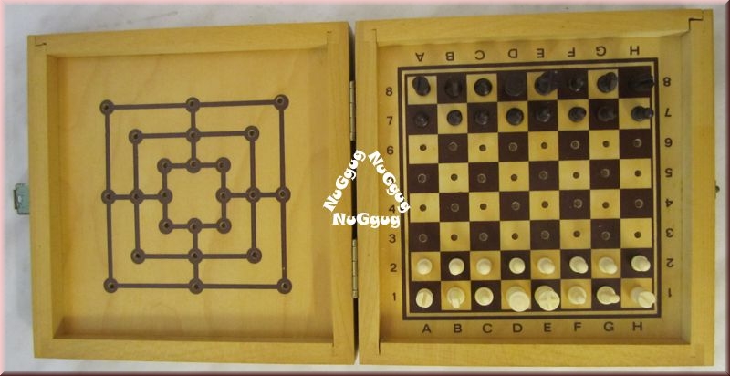 Reisespiel Schach und Mühle, Holz