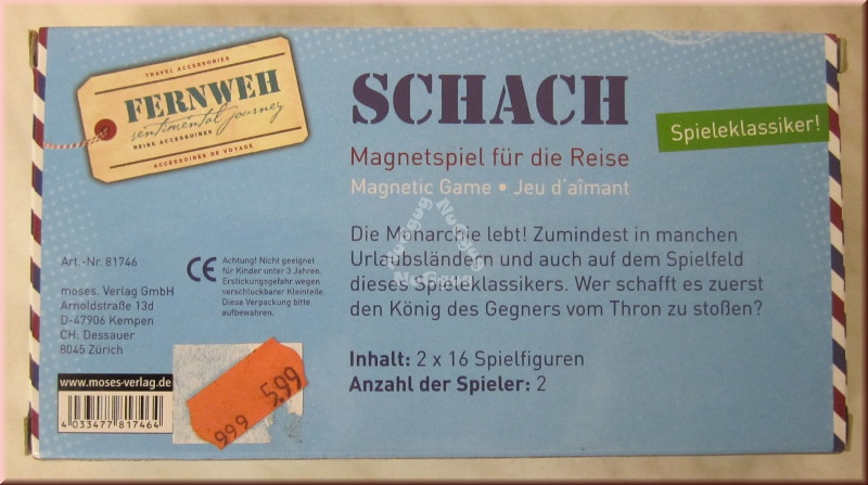 Magnetisches Reisespiel Schach, von Moses