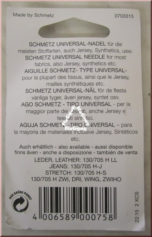 Nähmaschinennadeln 80/12, universal, 30 - 705 H von Schmetz, 10 Stück