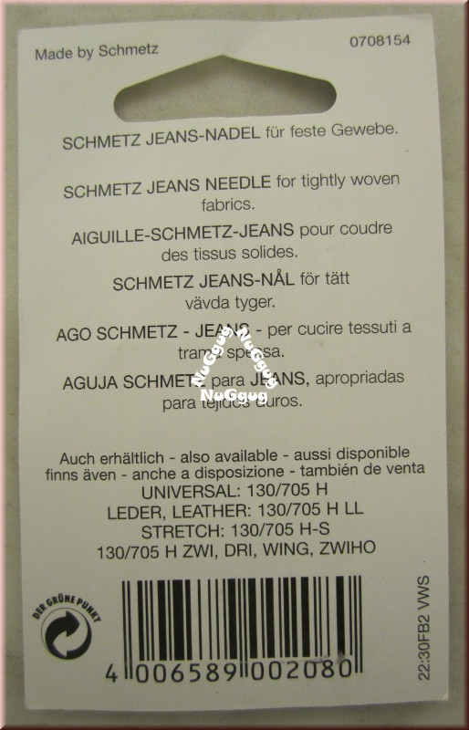 Nähmaschinennadeln 90/14 -110/18, Jeans/Denim 130/705 H-J von Schmetz