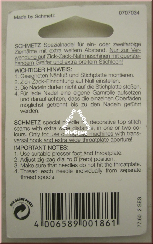Nähmaschinennadel Zwillings-Nadel 6,0/100, Universal, 130/705 H ZWI BR, von Schmetz
