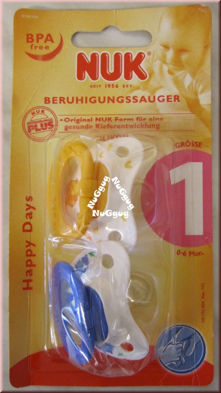 Schnuller Happy Days von NUK, Beruhigungssauger Größe 1, 0-6 Monate, 2 Stück