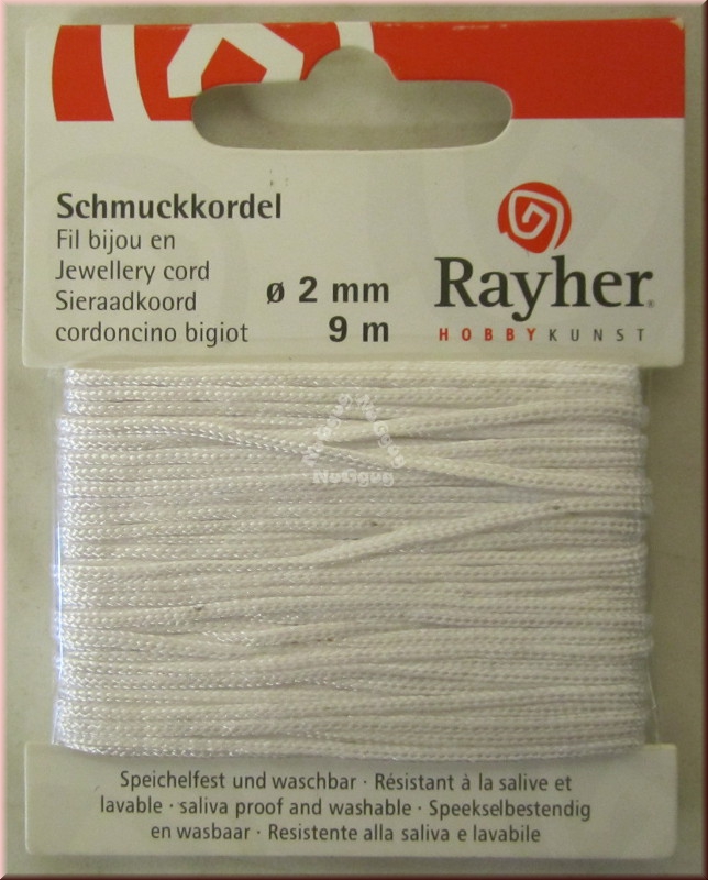 Schmuckkordel weiß, Durchmesser 2 mm, 9 Meter, von Rayher