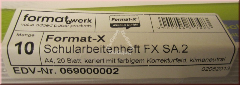 Schulheft, Schularbeitsheft FX SA. 2, A4, kariert 5mm mit farbigem Korrekturfeld, 20 Blatt