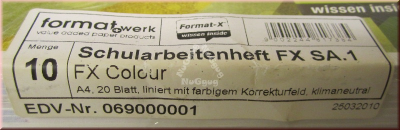 Schulheft, Schularbeitsheft FX SA. 1, A4, liniert mit farbigem Korrekturfeld, 20 Blatt