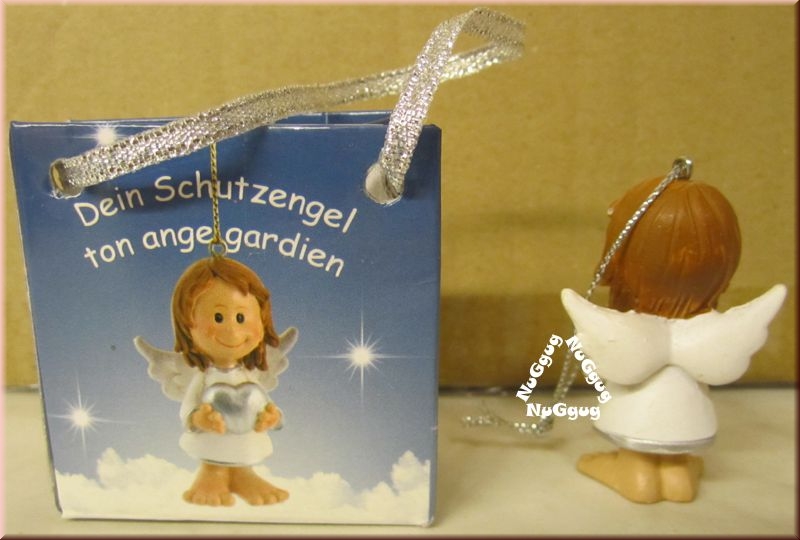 Schutzengel mit Herz in der Geschenktasche, Keramik