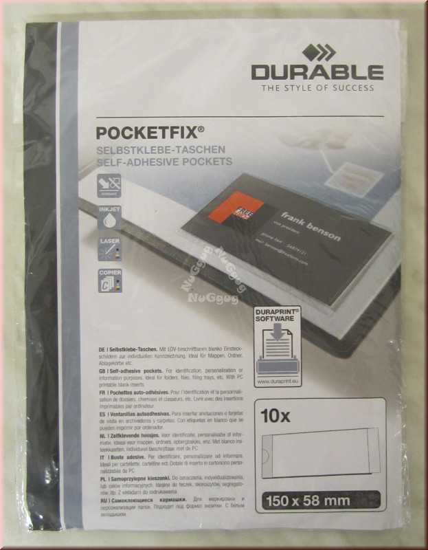 Pocketfix Selbstklebe-Taschen von Durable, 150 x 58 mm, 10 Stück