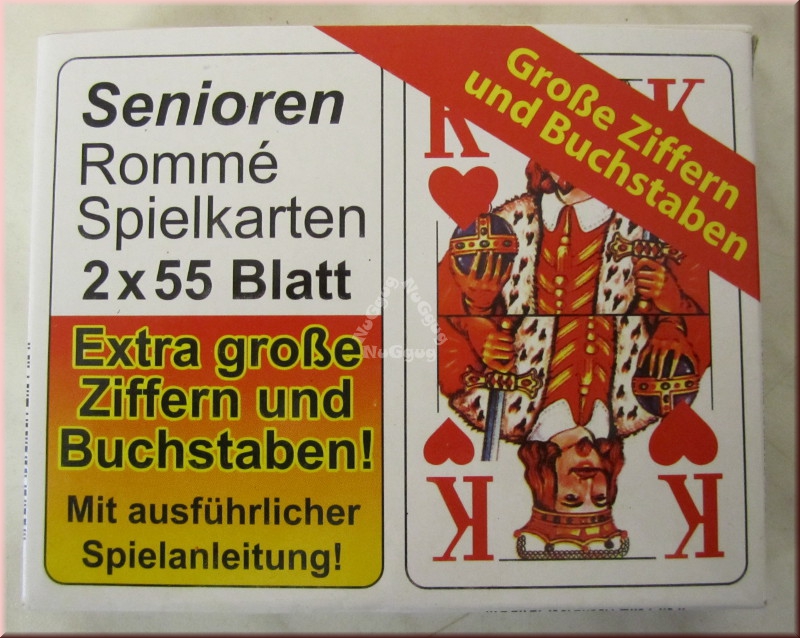 Spielkarten Senioren Romme', Canasta, Bridge, 2 x 55 Blatt extra große Ziffern und Buchstaben