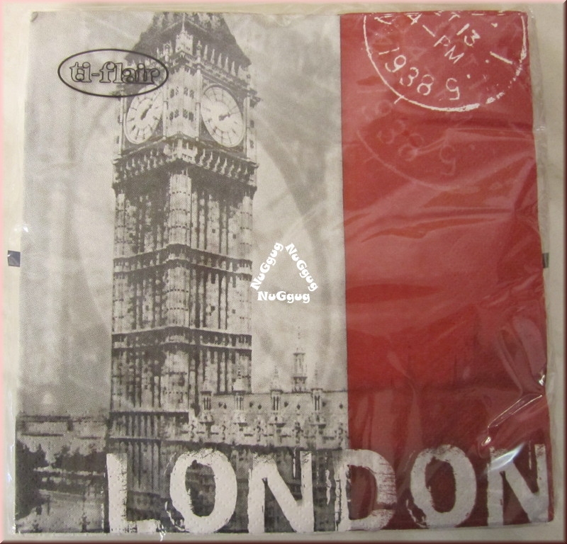 Servietten von ti-flair mit Motiv "London", rot/grau, 20 Stück