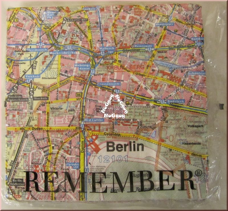 Servietten von Remember. Berlin-Stadtplan-Motiv. 20 Stück