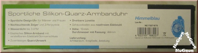 Sportliche Silikon Quarz Arnbanduhr, himmelblau, 3 ATM
