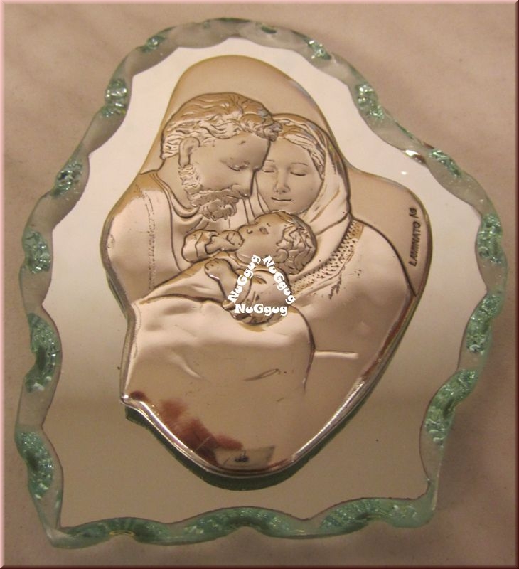 Maria. Josef und das Jesuskind. 3D-Metallbildnis auf Spiegelglas. Laminato Ag