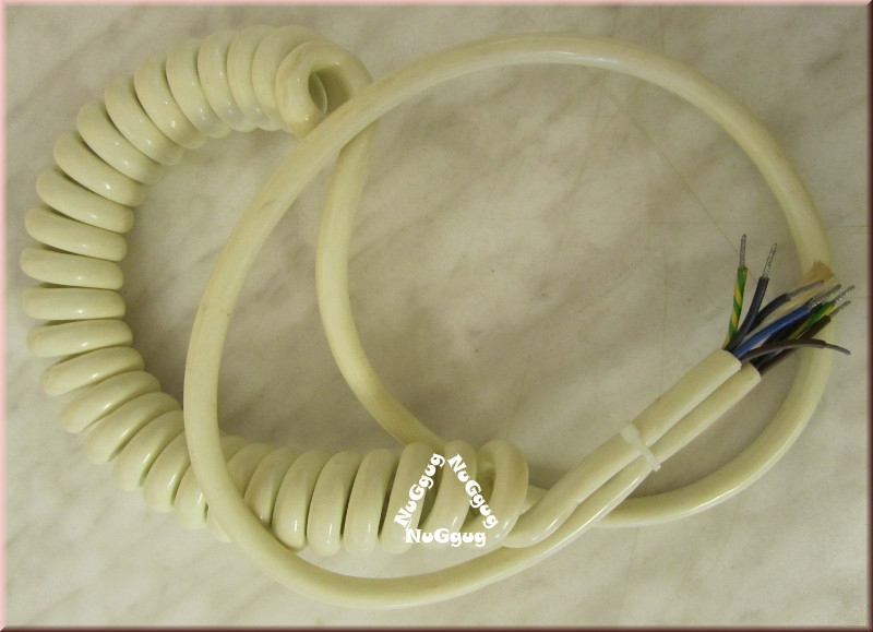 Spiralkabel PVC, weiß, Wendellänge 0,3 Meter, Arbeitslänge 1,5 Meter, 5-adern