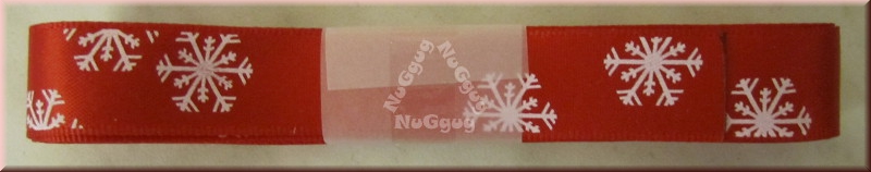 Satinband 17 mm, rot mit Schneeflockenmuster, Stoffband, Geschenkband, 3 Meter