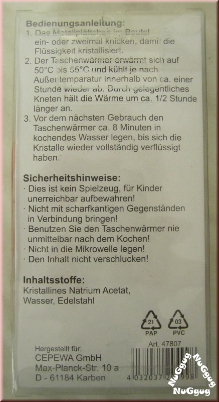 Taschenwärmer/Handwärmer "Bettflasche"