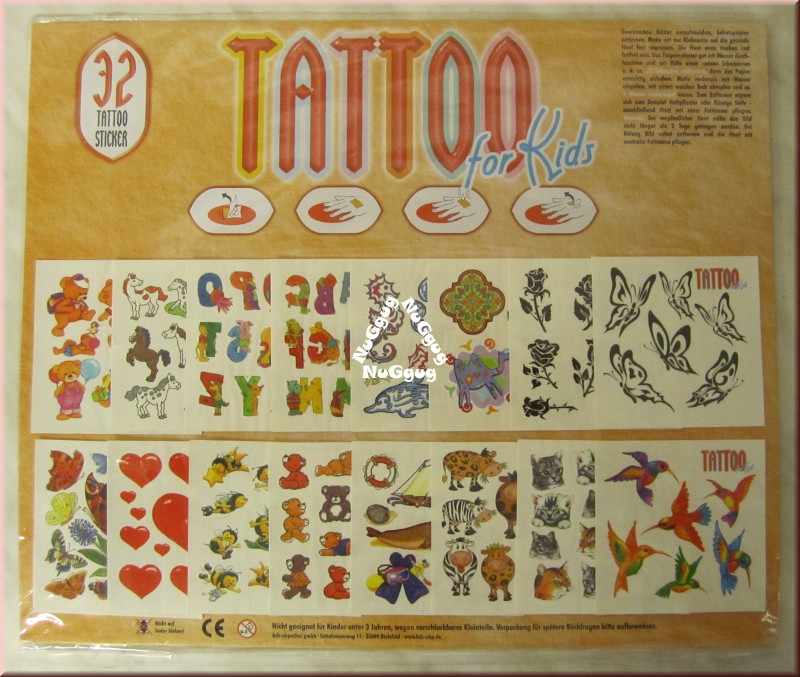 Tattoo for Kids, 32 Tattoo-Sticker mit je 4 bis 12 Tattoos