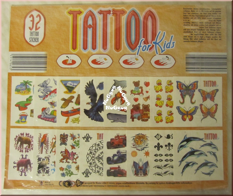 Tattoo for Kids, 32 Tattoo-Sticker mit je 4 bis 12 Tattoos