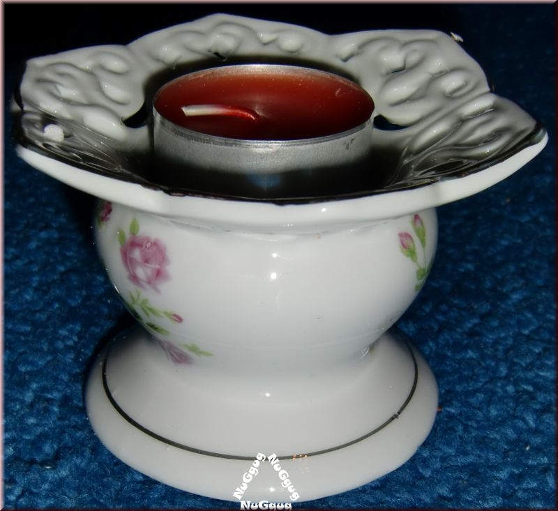 Teelicht Keramik weiß mit Blumendesign
