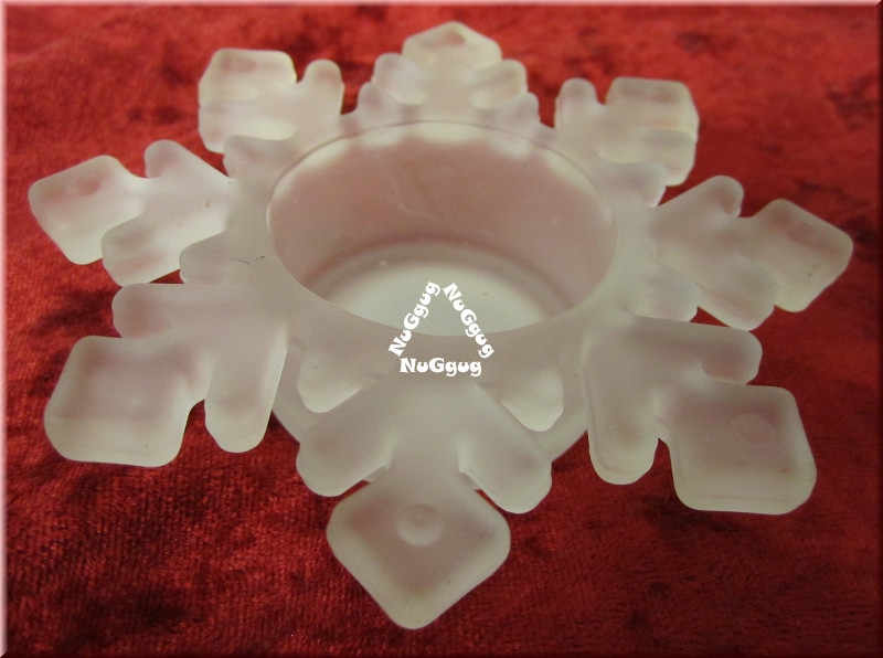 Teelichthalter "Schneeflocke" aus mattiertem Glas, 10 cm