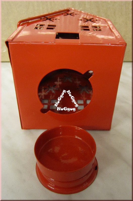 Teelichthalter "Haus" aus Metall, rot, Teelichthaus