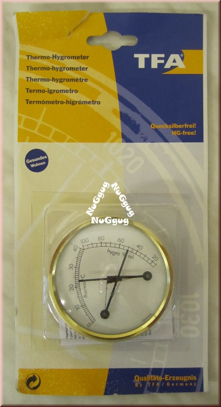 Thermo-Hygrometer, Klimatherm, Weiß mit Messingring, von TFA