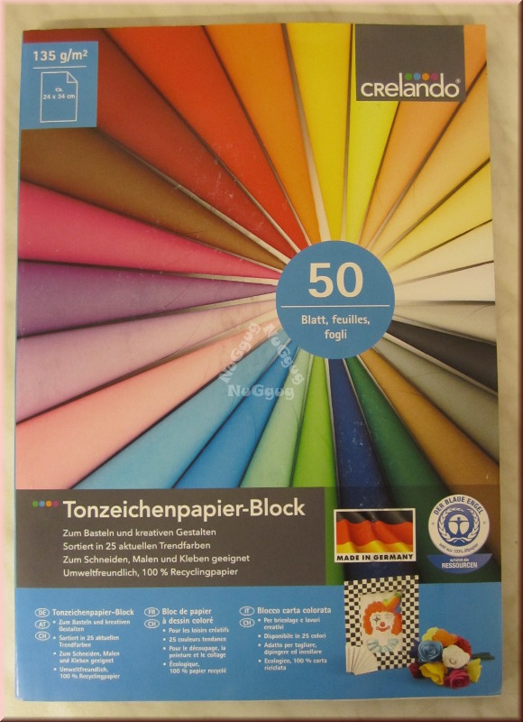 Tonzeichenpapier Block, 50 Blatt, 24 x 34 cm, 25 Farben