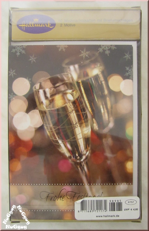 Weihnachtskarten "Frohe Festtage" mit Briefumschlägen, 10 Stück, 2 Motive