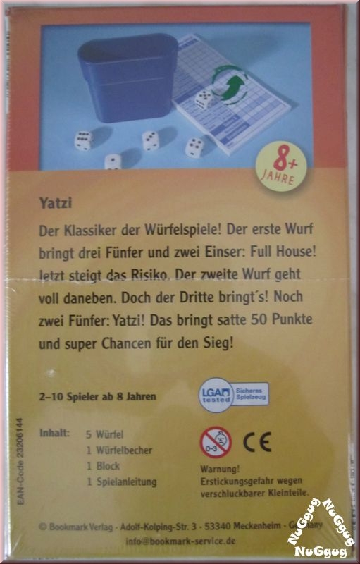 Yatzi. Würfelspiel mit Block. Würfel und Würfelbecher