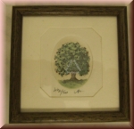 Bild Baum, handkoloriert hinter Passepartout, hinter Glas im 9,5 x 9,5 cm Holzrahmen, limitiert